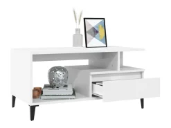Mesa de centro madera contrachapada blanca 90x49x45 cm