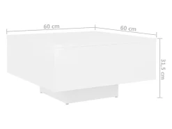 Mesa de centro madera contrachapada blanco 60x60x31,5 cm