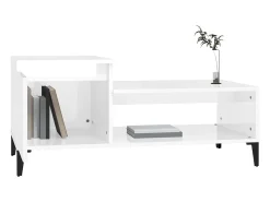 Mesa de centro madera contrachapada blanco brillo 100x50x45 cm