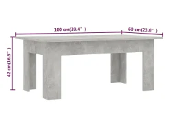 Mesa de centro madera contrachapada gris hormigón 100x60x42 cm