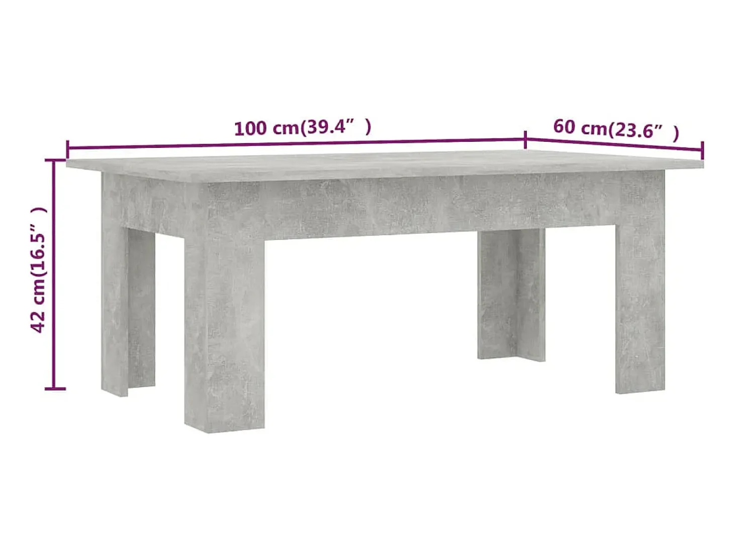 Mesa de centro madera contrachapada gris hormigón 100x60x42 cm