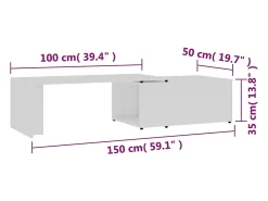 Mesa de centro madera contrachapada blanco 150x50x35 cm