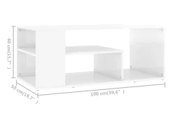 Mesa de centro madera contrachapada blanco brillo 100x50x40 cm