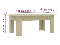 Mesa de centro madera contrachapada color roble 100x60x42 cm