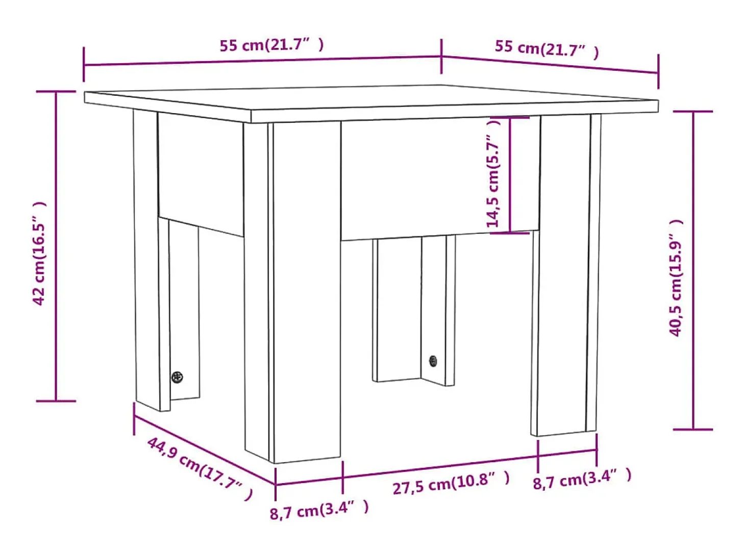 Mesa de centro madera de ingeniería negra 55x55x42 cm