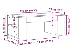 Mesa de centro madera de ingeniería gris hormigón 102x55x42 cm