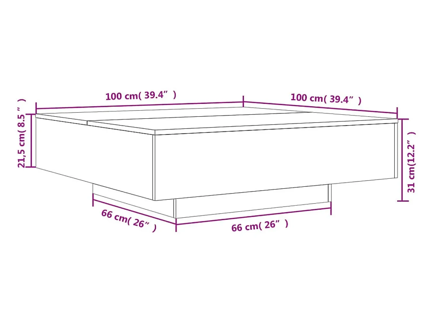 Mesa de centro madera de ingeniería negro 100x100x31 cm
