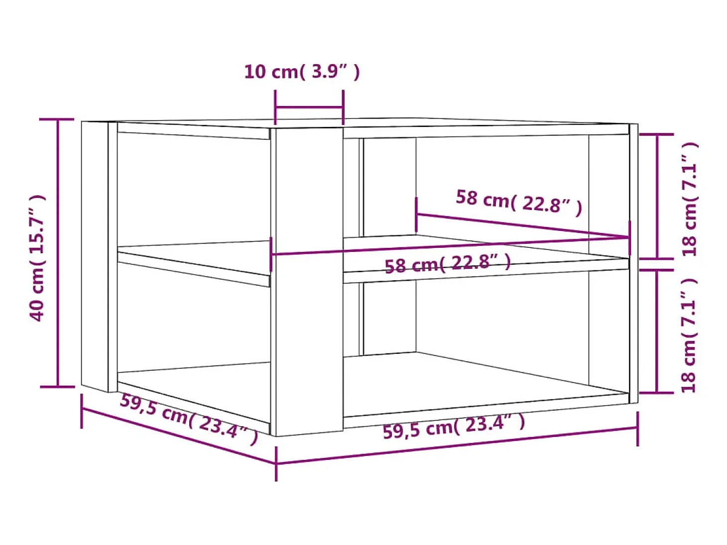 Mesa de centro madera de ingeniería negro 59,5x59,5x40 cm