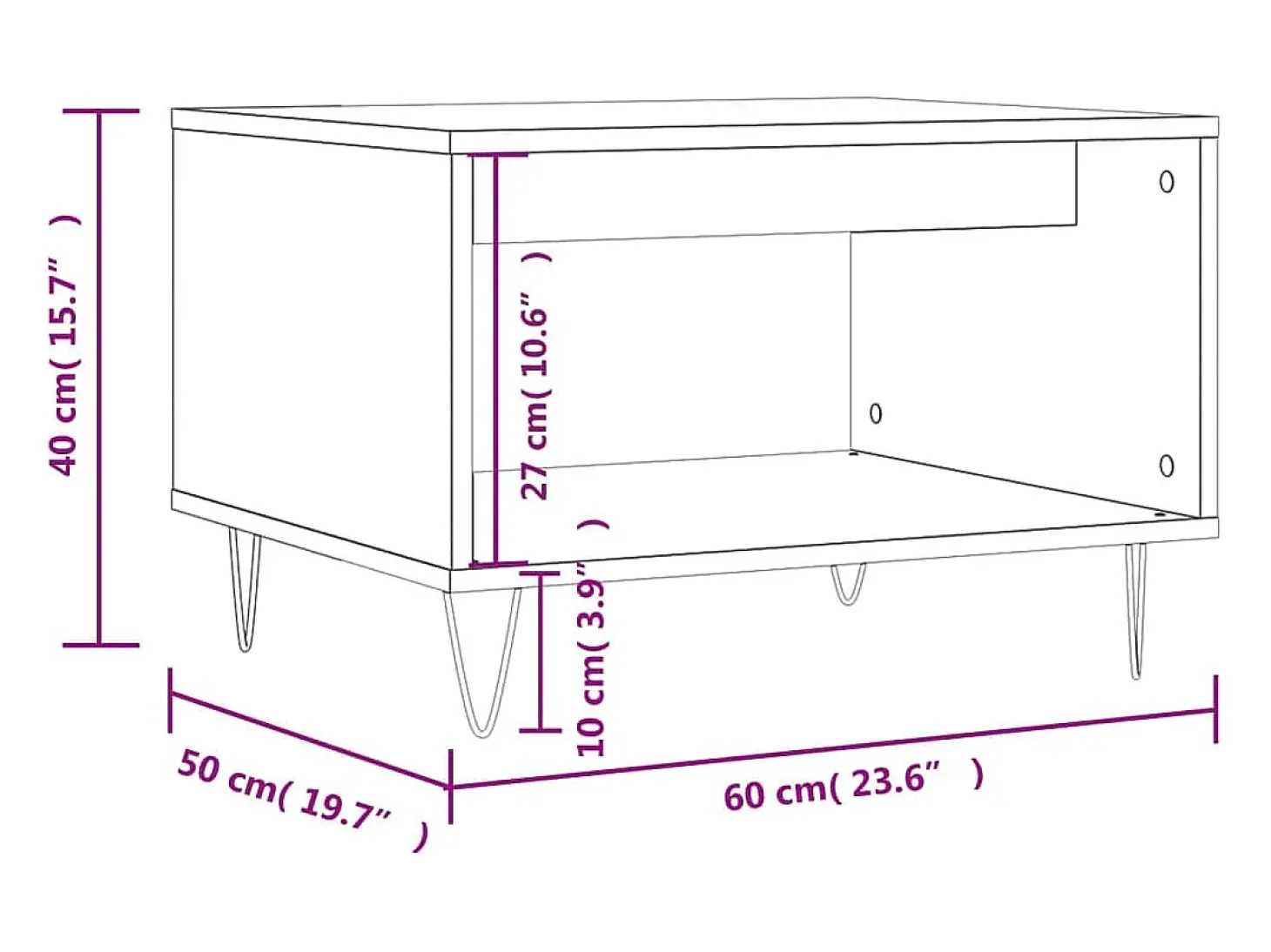 Mesa de centro madera de ingeniería gris hormigón 60x50x40 cm