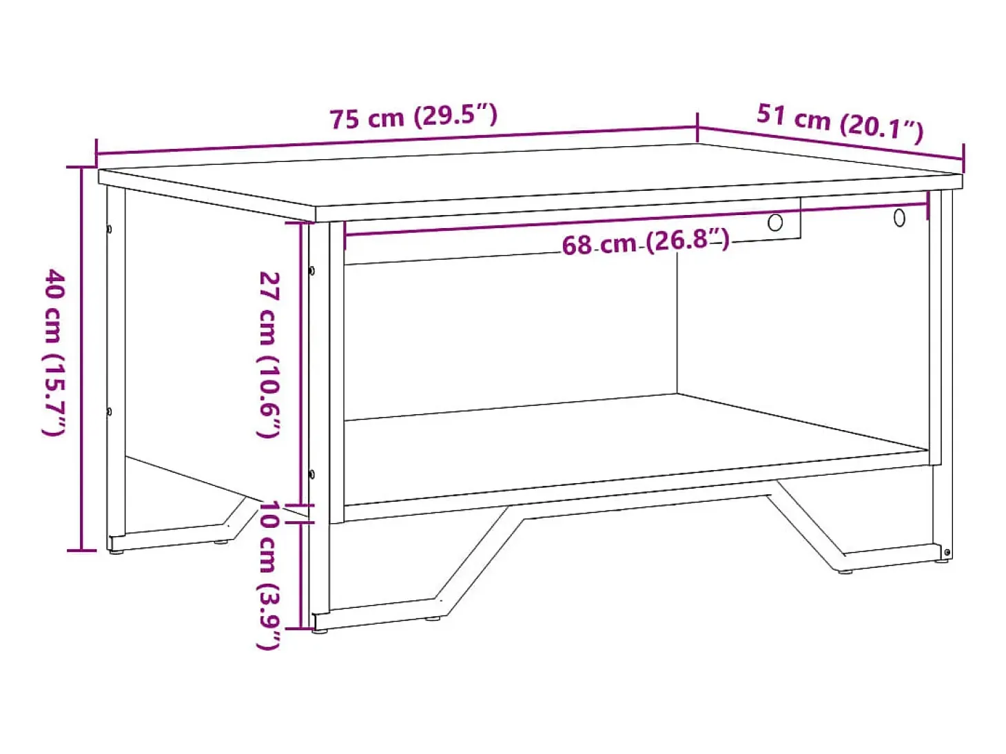 Mesa de centro madera de ingeniería marrón roble 75x51x40 cm