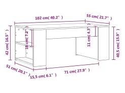 Mesa de centro madera de ingeniería blanco 102x55x42 cm