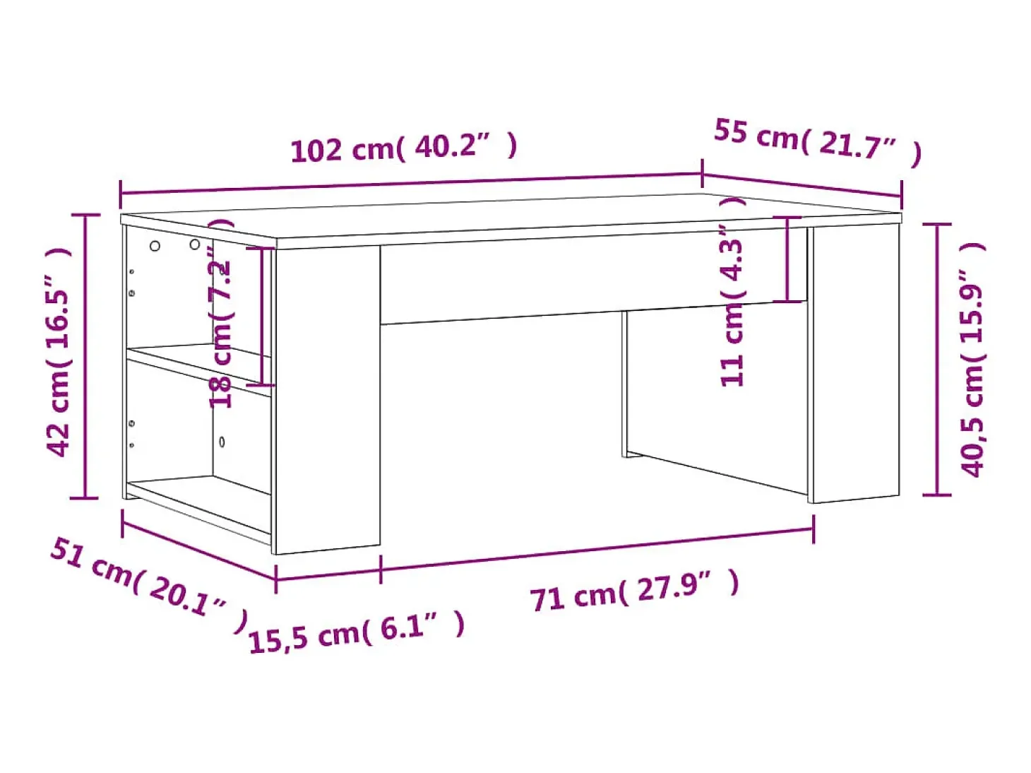 Mesa de centro madera de ingeniería blanco 102x55x42 cm