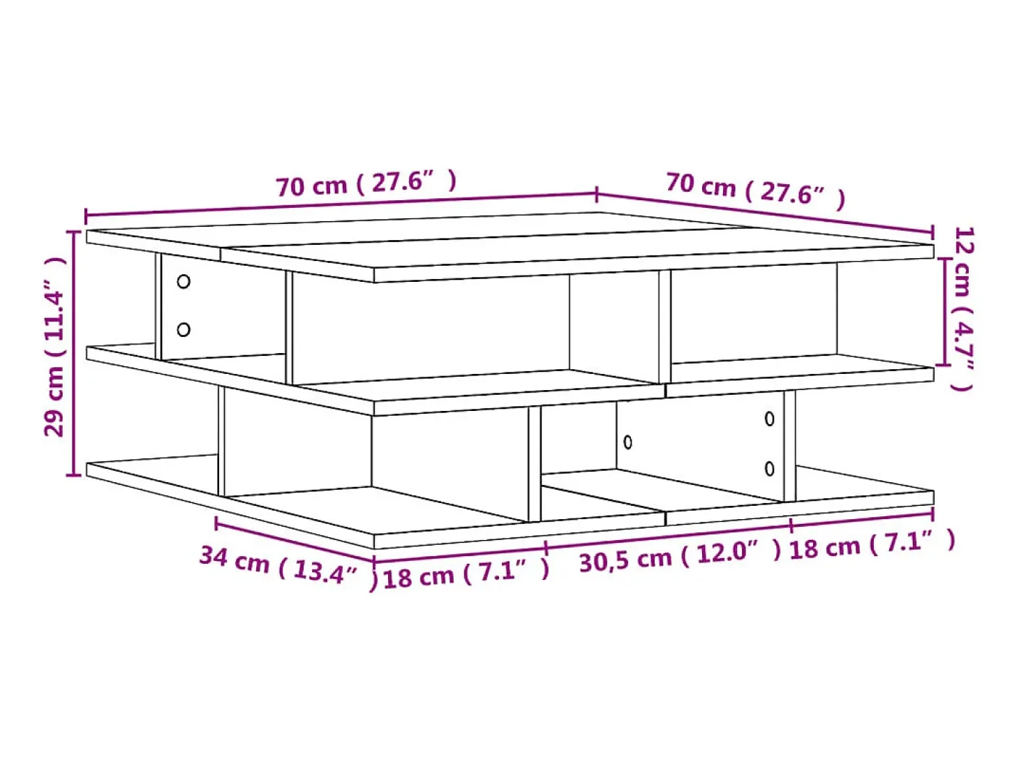 Mesa de centro madera de ingeniería gris Sonoma 70x70x29 cm