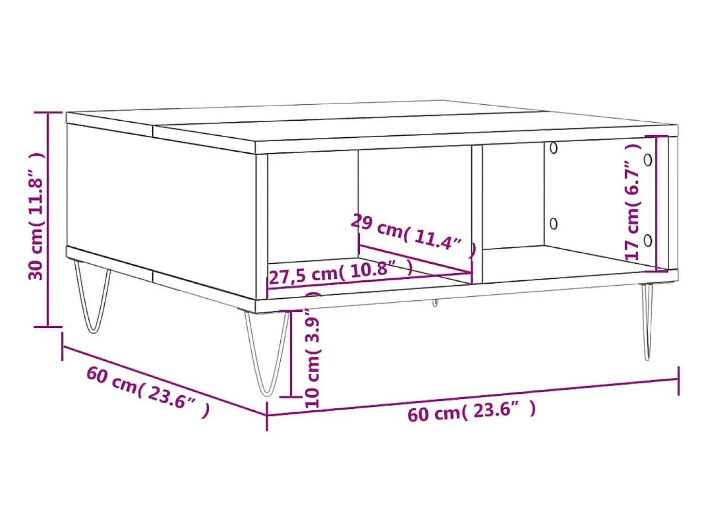 Mesa de centro madera de ingeniería blanco 60x60x30 cm