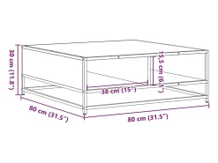 Mesa de centro madera de ingeniería y metal negro 80x80x30 cm