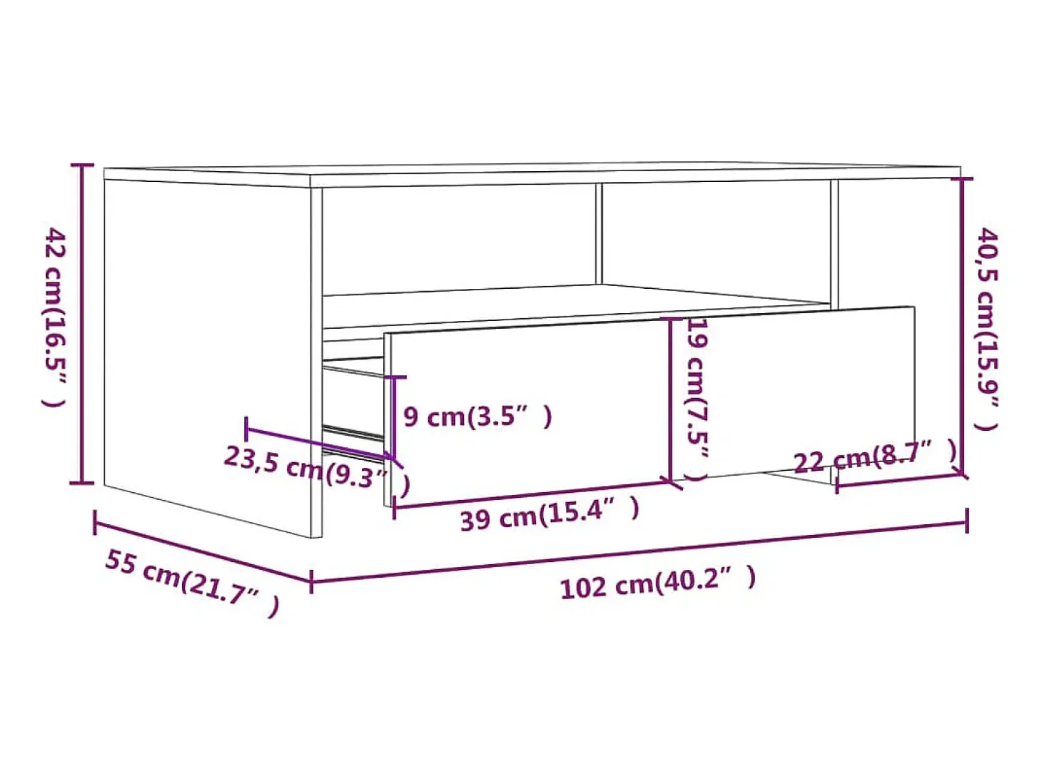 Mesa de centro madera de ingeniería negra 102x55x42 cm