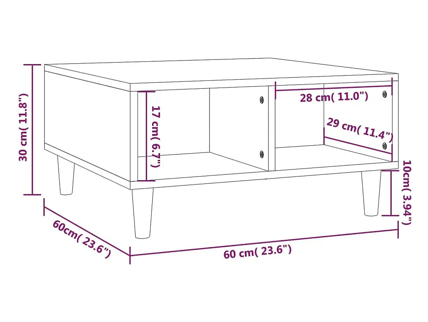 Mesa de centro madera de ingeniería gris Sonoma 60x60x30 cm