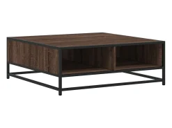 Mesa de centro madera ingeniería metal marrón roble 80x80x30 cm