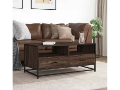 Mesa de centro madera ingeniería metal roble marrón 100x50x45cm