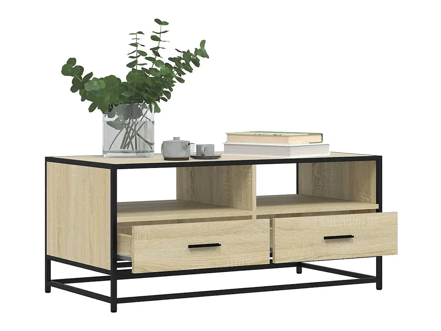 Mesa de centro madera ingeniería metal roble Sonoma 100x50x45cm
