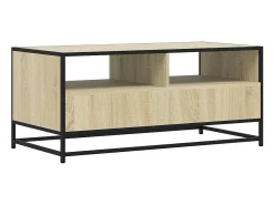 Mesa de centro madera ingeniería metal roble Sonoma 100x50x45cm