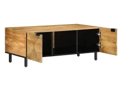 Mesa de centro madera maciza de mango negra 100x54x40 cm marrón
