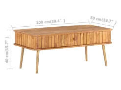Mesa de centro madera maciza de acacia 100x50x40 cm