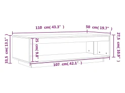 Mesa de centro madera maciza de pino marrón cera 110x50x33,5 cm