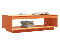 Mesa de centro madera maciza de pino marrón cera 110x50x33,5 cm