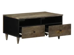 Mesa de centro madera maciza de mango gris claro 80x54x40 cm