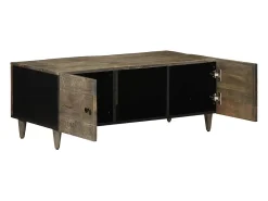 Mesa de centro madera maciza de mango gris claro 100x54x40 cm