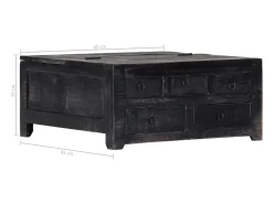 Mesa de centro madera maciza de mango negro 65x65x30 cm