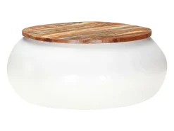 Mesa de centro madera maciza reciclada blanca 68x68x30 cm