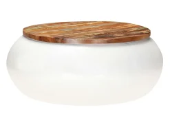 Mesa de centro madera maciza reciclada blanca 68x68x30 cm