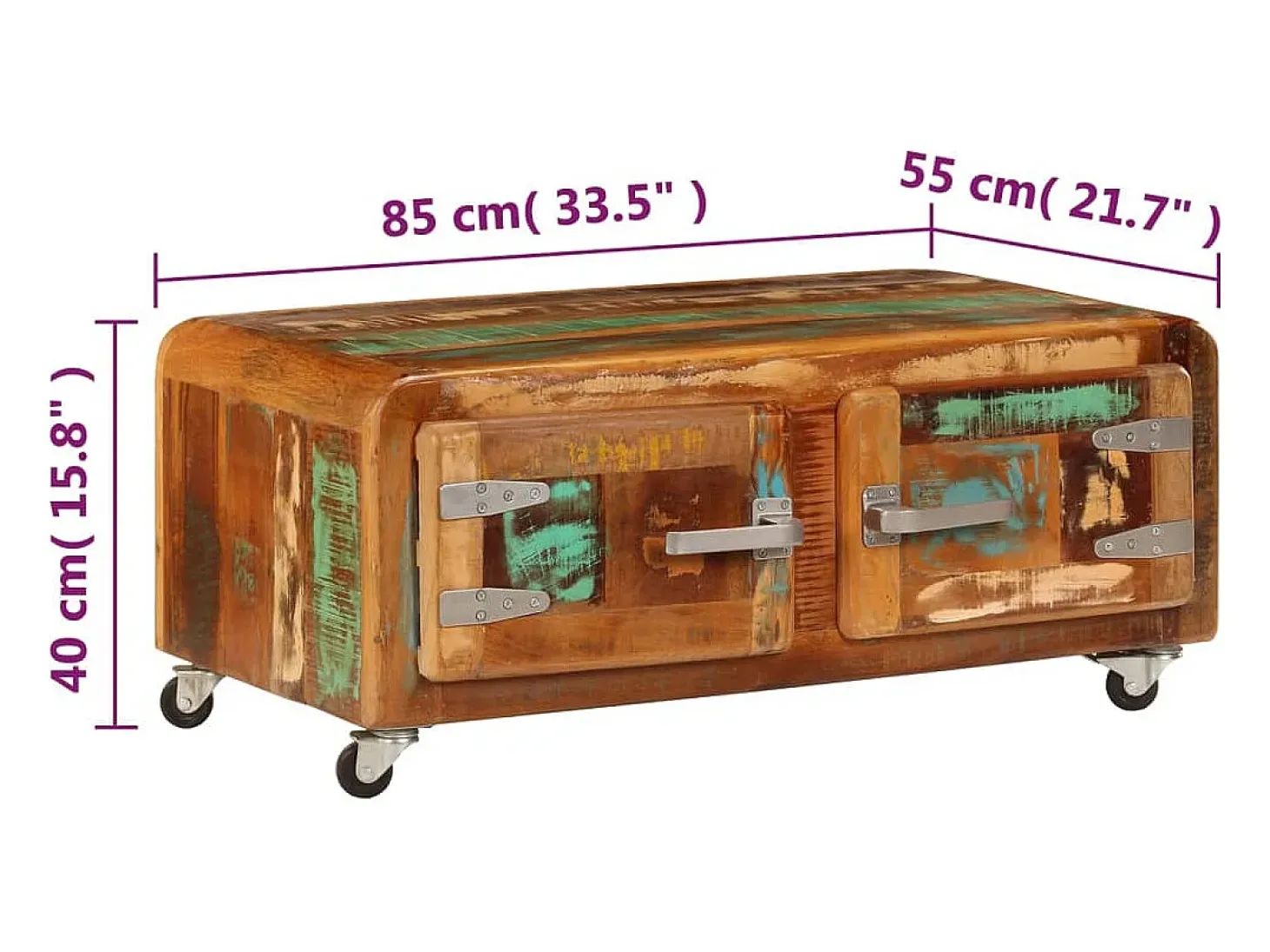 Mesa de centro madera maciza reciclada 85x55x40 cm