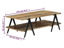 Mesa de centro madera maciza reciclada 115x60x40 cm