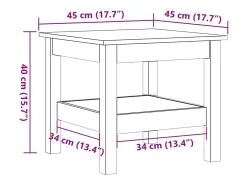Mesa de centro madera maciza de pino marrón cera 45x45x40 cm