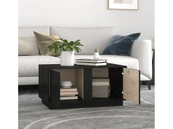 Mesa de centro madera maciza de pino negro 80x50x40 cm