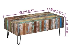 Mesa de centro madera maciza reciclada 100x50x38 cm