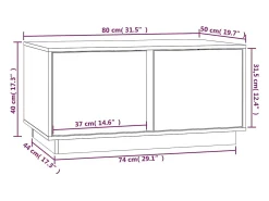 Mesa de centro madera maciza de pino blanco 80x50x40 cm