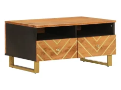 Mesa de centro madera maciza mango negro y marrón 80x54x40 cm