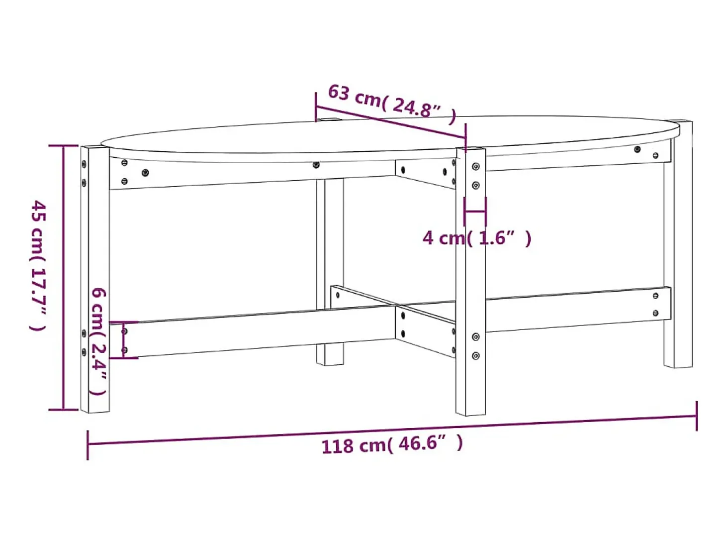 Mesa de centro madera maciza de pino marrón miel 118x63x45 cm
