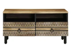 Mesa de centro madera maciza de mango rugosa negro 80x54x40 cm