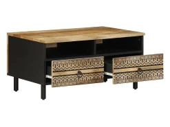 Mesa de centro madera maciza de mango rugosa negro 80x54x40 cm