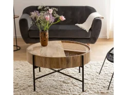 Mesa de centro madera redonda y rejilla Lucie