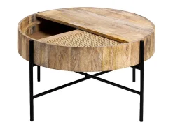 Mesa de centro madera redonda y rejilla Lucie