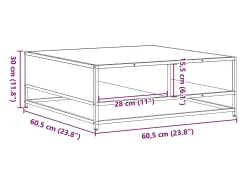 Mesa de centro madera y metal gris Sonoma 60,5x60,5x30 cm