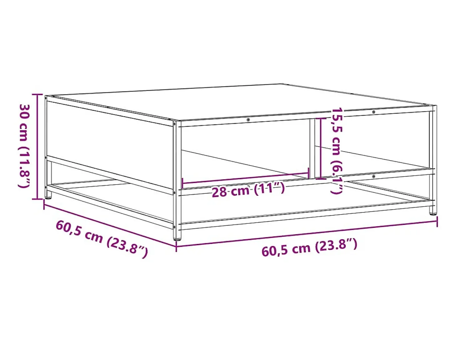 Mesa de centro madera y metal gris Sonoma 60,5x60,5x30 cm