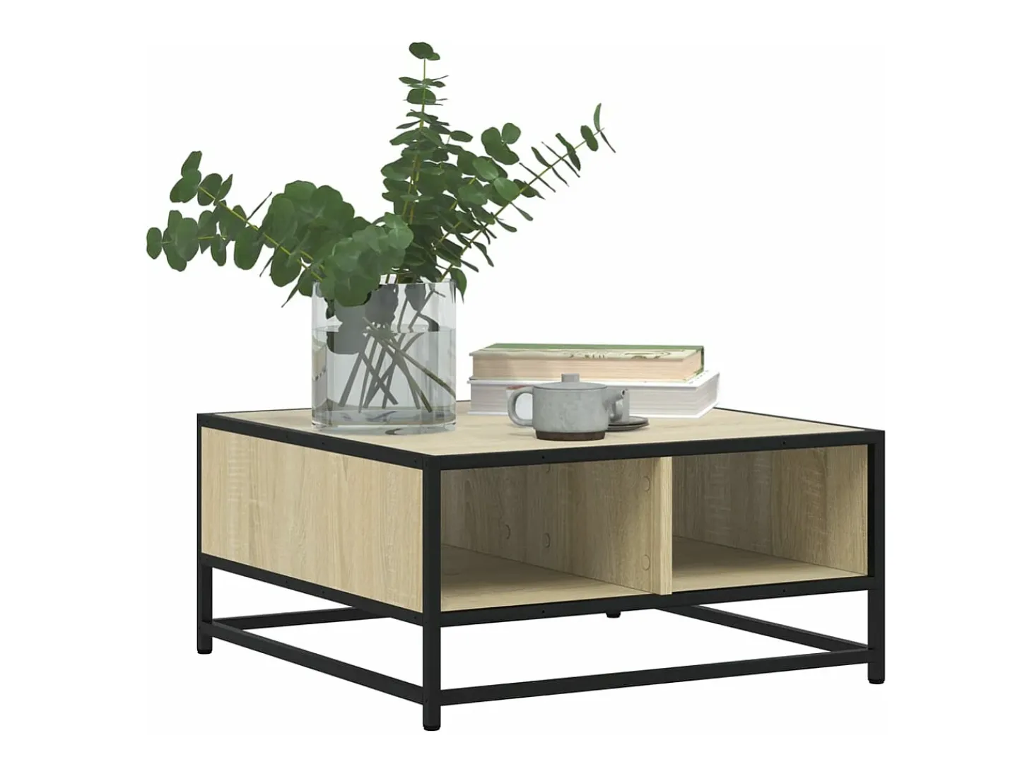 Mesa de centro madera y metal roble Sonoma 60,5x60,5x30 cm