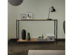Mesa de centro marrón con estante mueble elegante auxiliar salón 120x33,5x75 cm